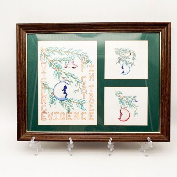 Larry Nason Ink Artwork Evidence Of Cat In A Tree Framed Original Wall Art Print - Picture 1 of 8